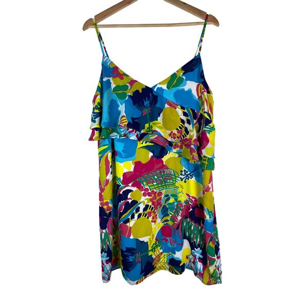 J. Crew Women's Size 14 Abstract Floral Ruffle Top Sleeveless Mini Tank Dress - Picture 1 of 7